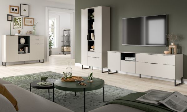 Highboard Morena in kaschmir und schwarz Kommode 150 x 112 cm, Soft-Close