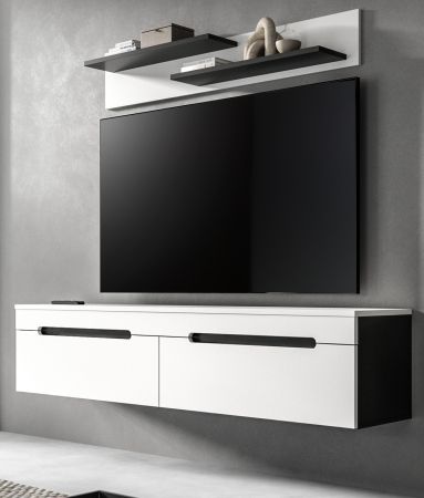 Wohnkombination Cooper in wei und grau TV-Lowboard hngend / stehend und Wandboard 170 cm