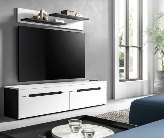 Wohnkombination Cooper in wei und grau TV-Lowboard hngend / stehend und Wandboard 170 cm