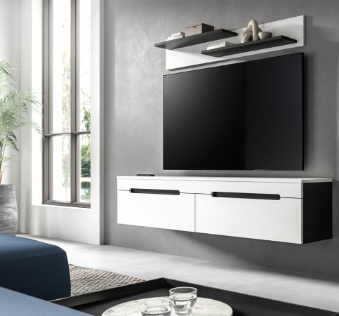 Wohnkombination Cooper in wei und grau TV-Lowboard hngend / stehend und Wandboard 170 cm