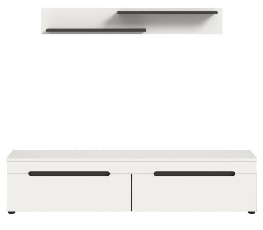 Wohnkombination Cooper in wei und grau TV-Lowboard hngend / stehend und Wandboard 170 cm