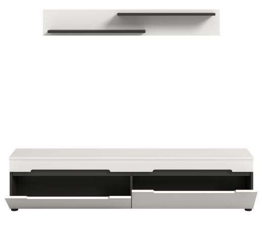 Wohnkombination Cooper in wei und grau TV-Lowboard hngend / stehend und Wandboard 170 cm