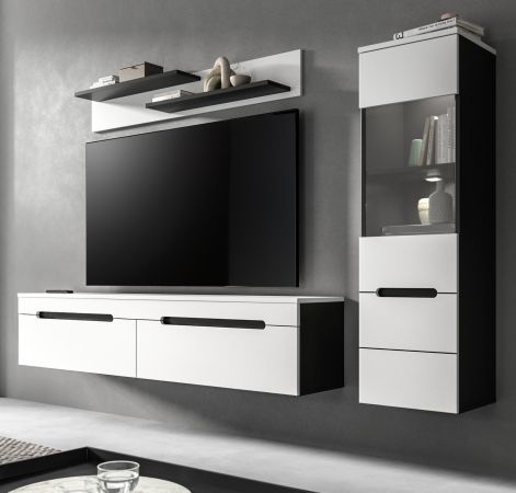 Wohnwand Cooper in wei und grau Wohnkombination 3-teilig hngend / stehend 221 cm