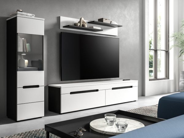 Wohnwand Cooper in wei und grau Wohnkombination 3-teilig hngend / stehend 221 cm