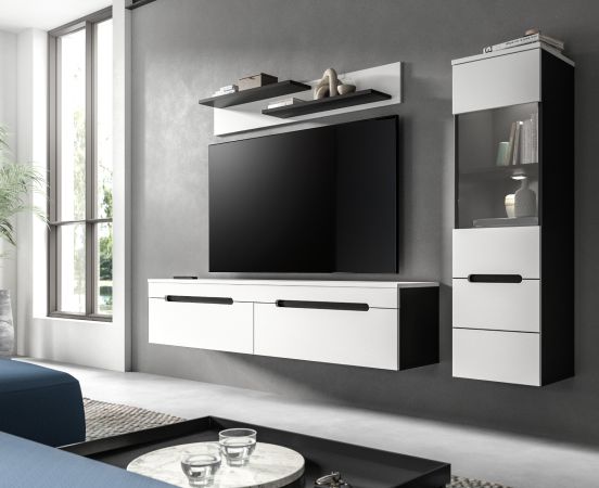 Wohnwand Cooper in wei und grau Wohnkombination 3-teilig hngend / stehend 221 cm