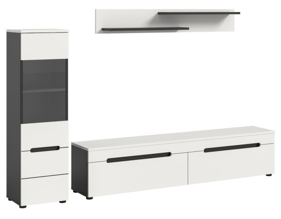 Wohnwand Cooper in wei und grau Wohnkombination 3-teilig hngend / stehend 221 cm