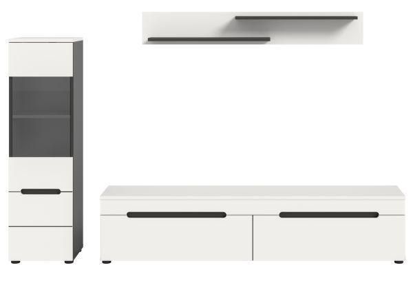 Wohnwand Cooper in wei und grau Wohnkombination 3-teilig hngend / stehend 221 cm