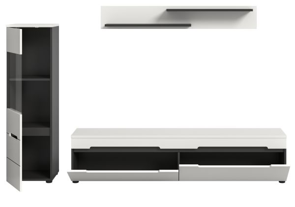 Wohnwand Cooper in wei und grau Wohnkombination 3-teilig hngend / stehend 221 cm