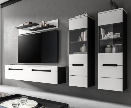 Wohnwand Cooper in wei und grau Wohnkombination 4-teilig hngend / stehend 272 cm