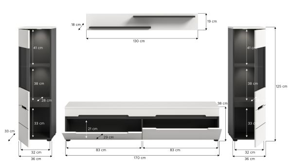 Wohnwand Cooper in wei und grau Wohnkombination 4-teilig hngend / stehend 272 cm