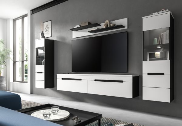 Wohnwand Cooper in wei und grau Wohnkombination 4-teilig hngend / stehend 272 cm