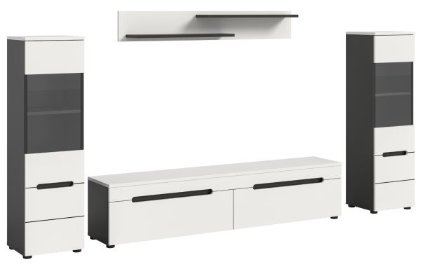 Wohnwand Cooper in wei und grau Wohnkombination 4-teilig hngend / stehend 272 cm