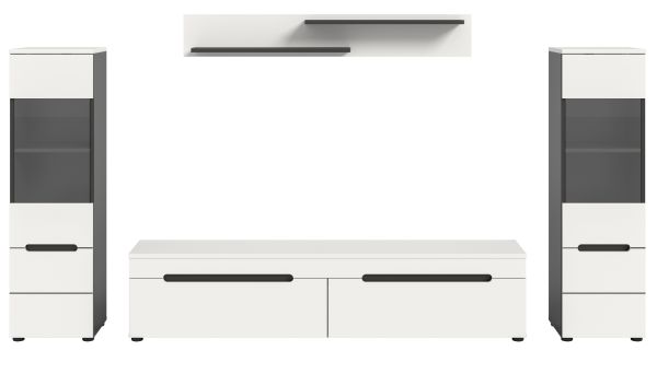 Wohnwand Cooper in wei und grau Wohnkombination 4-teilig hngend / stehend 272 cm