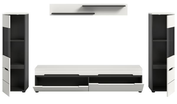 Wohnwand Cooper in wei und grau Wohnkombination 4-teilig hngend / stehend 272 cm