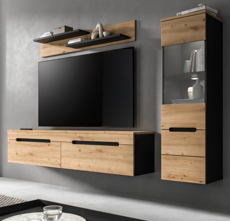 Wohnwand Cooper in Artisan Eiche und grau 3-teilig 220 cm hngend oder stehend, Soft-Close