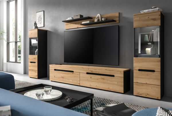 Wohnwand Cooper in Artisan Eiche und grau 4-teilig 270 cm hngend oder stehend, Soft-Close