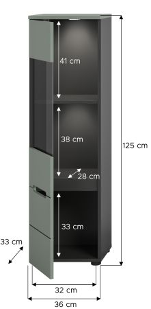 Vitrine Cooper Salbei Grn und Basalt Grau hngend / stehend 36 x 125 cm, Soft-Close
