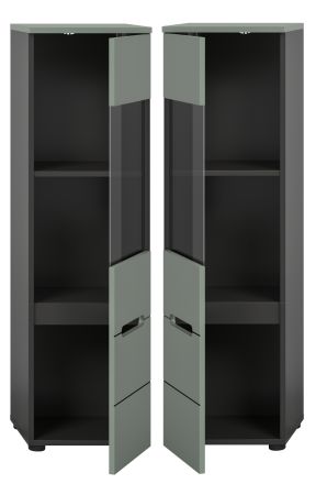 Vitrine Cooper Salbei Grn und Basalt Grau hngend / stehend 36 x 125 cm, Soft-Close