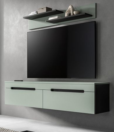 Wohnkombination Cooper in Salbei Grn und Basalt Grau TV-Lowboard hngend / stehend und Wandboard 170 cm