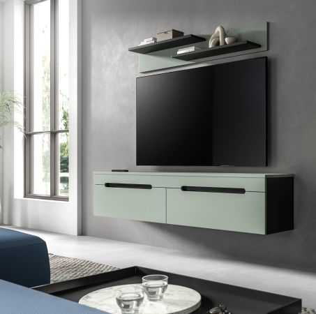 Wohnkombination Cooper in Salbei Grn und Basalt Grau TV-Lowboard hngend / stehend und Wandboard 170 cm