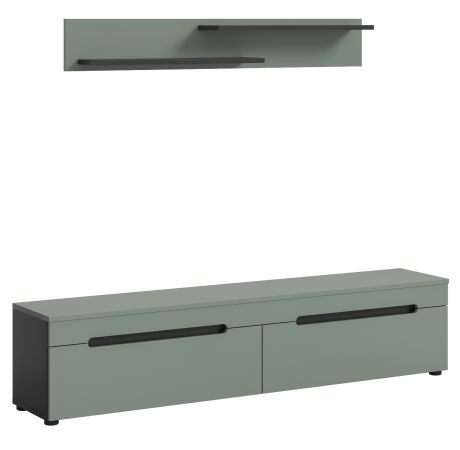 Wohnkombination Cooper in Salbei Grn und Basalt Grau TV-Lowboard hngend / stehend und Wandboard 170 cm