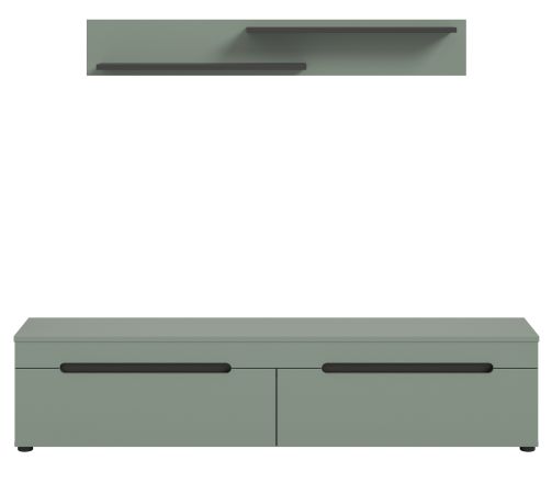 Wohnkombination Cooper in Salbei Grn und Basalt Grau TV-Lowboard hngend / stehend und Wandboard 170 cm