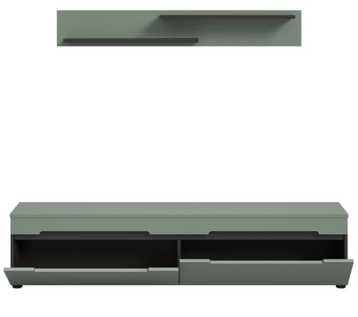 Wohnkombination Cooper in Salbei Grn und Basalt Grau TV-Lowboard hngend / stehend und Wandboard 170 cm