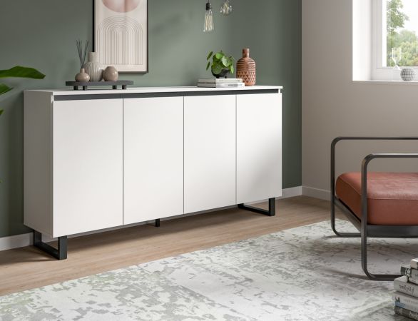 Sideboard Gelia in wei und schwarz Kommode 160 x 84 cm, Soft-Close