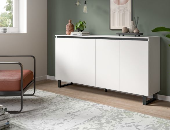 Sideboard Gelia in wei und schwarz Kommode 160 x 84 cm, Soft-Close