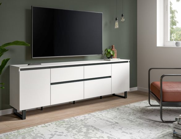 TV-Lowboard Gelia in wei� und schwarz TV Unterteil 188 x 65 cm, Soft-Close und Komforth�he