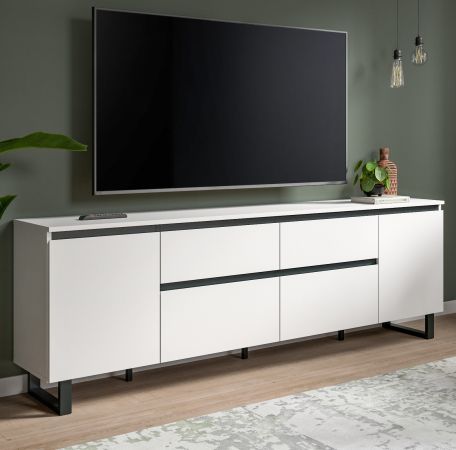 TV-Lowboard Gelia in wei� und schwarz TV Unterteil 188 x 65 cm, Soft-Close und Komforth�he