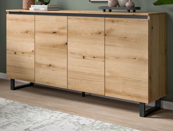 Sideboard Gelia in Evoke Eiche und schwarz Kommode 160 x 84 cm, Soft-Close