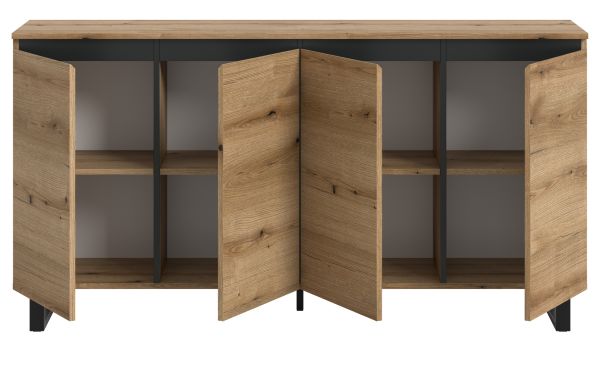 Sideboard Gelia in Evoke Eiche und schwarz Kommode 160 x 84 cm, Soft-Close