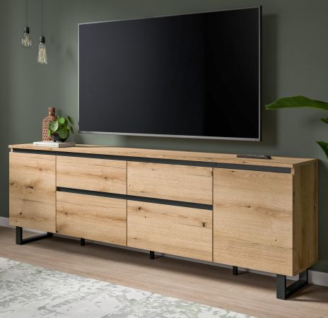 TV-Lowboard Gelia in Evoke Eiche und schwarz TV Unterteil 188 x 65 cm, Soft-Close und Komforthhe