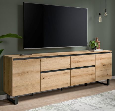 TV-Lowboard Gelia in Evoke Eiche und schwarz TV Unterteil 188 x 65 cm, Soft-Close und Komforthhe