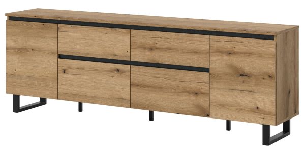 TV-Lowboard Gelia in Evoke Eiche und schwarz TV Unterteil 188 x 65 cm, Soft-Close und Komforthhe