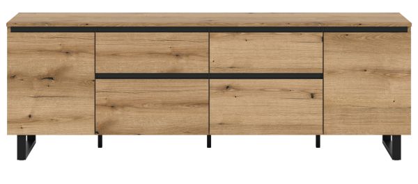 TV-Lowboard Gelia in Evoke Eiche und schwarz TV Unterteil 188 x 65 cm, Soft-Close und Komforthhe