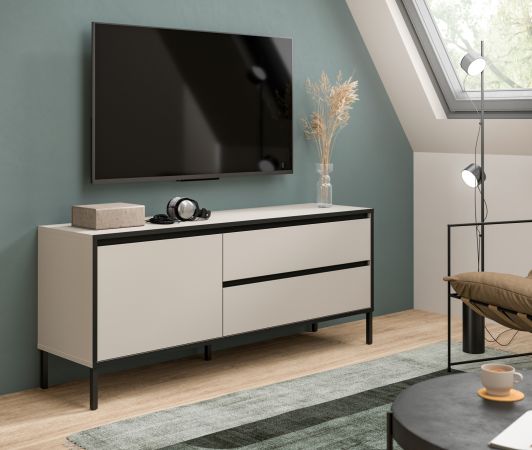 TV-Lowboard Torello in kaschmir und schwarz TV Unterteil mit Komforthhe 150 x 62 cm