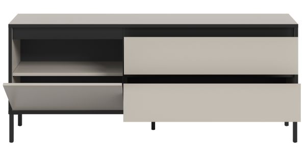 TV-Lowboard Torello in kaschmir und schwarz TV Unterteil mit Komforthhe 150 x 62 cm