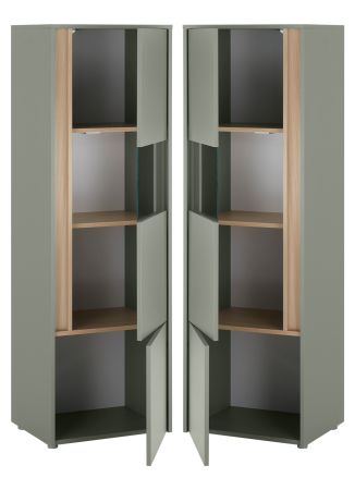 Vitrine Center in Salbei und Barista Eiche Vitrinenschrank 50 x 155 cm