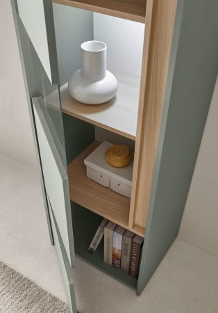Vitrine Center in Salbei und Barista Eiche Vitrinenschrank 50 x 155 cm