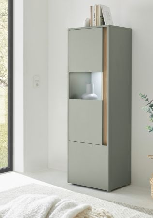 Vitrine Center in Salbei und Barista Eiche Vitrinenschrank 50 x 155 cm