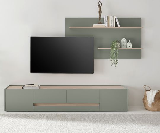 TV-Lowboard Center in Salbei und Barista Eiche TV Unterteil 220 cm TV-Board XL