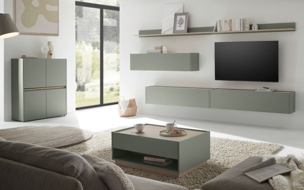 Wandboard Center in Salbei und Barista Eiche Wandregal 170 x 15 cm