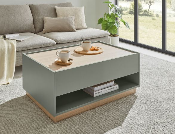Couchtisch Center in Salbei und Barista Eiche Beistelltisch 90 x 60 cm