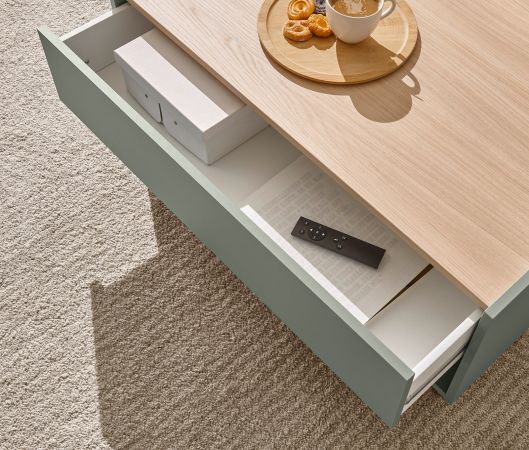 Couchtisch Center in Salbei und Barista Eiche Beistelltisch 90 x 60 cm