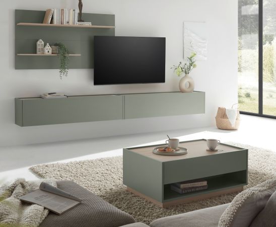 Couchtisch Center in Salbei und Barista Eiche Beistelltisch 90 x 60 cm