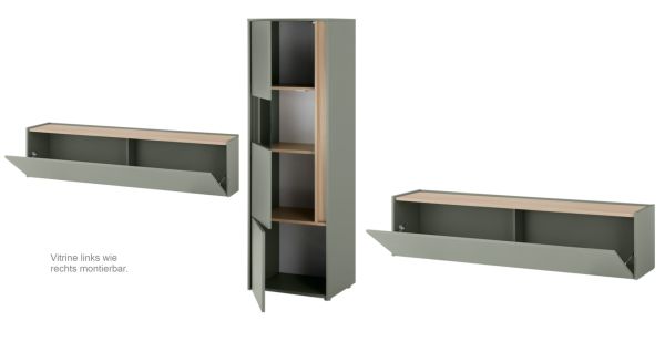 Wohnwand Center in Salbei und Barista Eiche Wohnkombination Set 3-teilig 350 cm