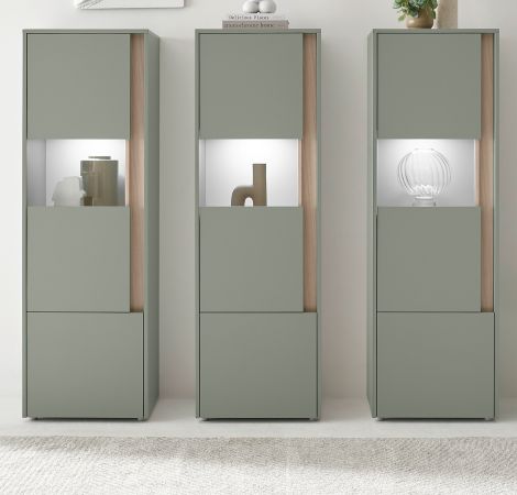 Schrank Set 3-teilig Center in Salbei und Barista Eiche Wohnkombination 3 x Vitrine 190 x 155 cm