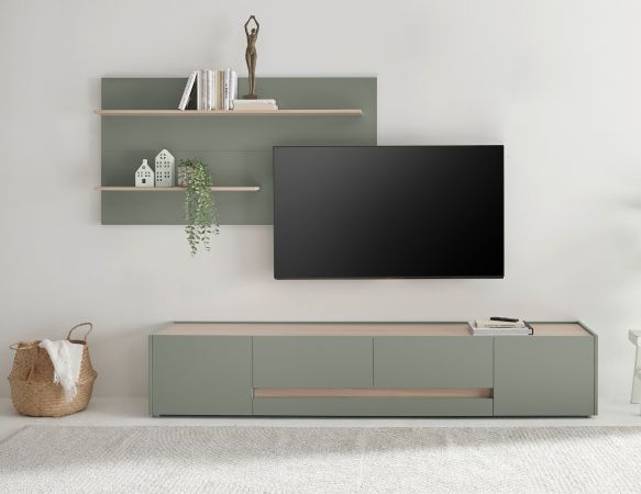 Wohnwand Center in Salbei und Barista Eiche Wohnkombination Set 2-teilig 300 cm